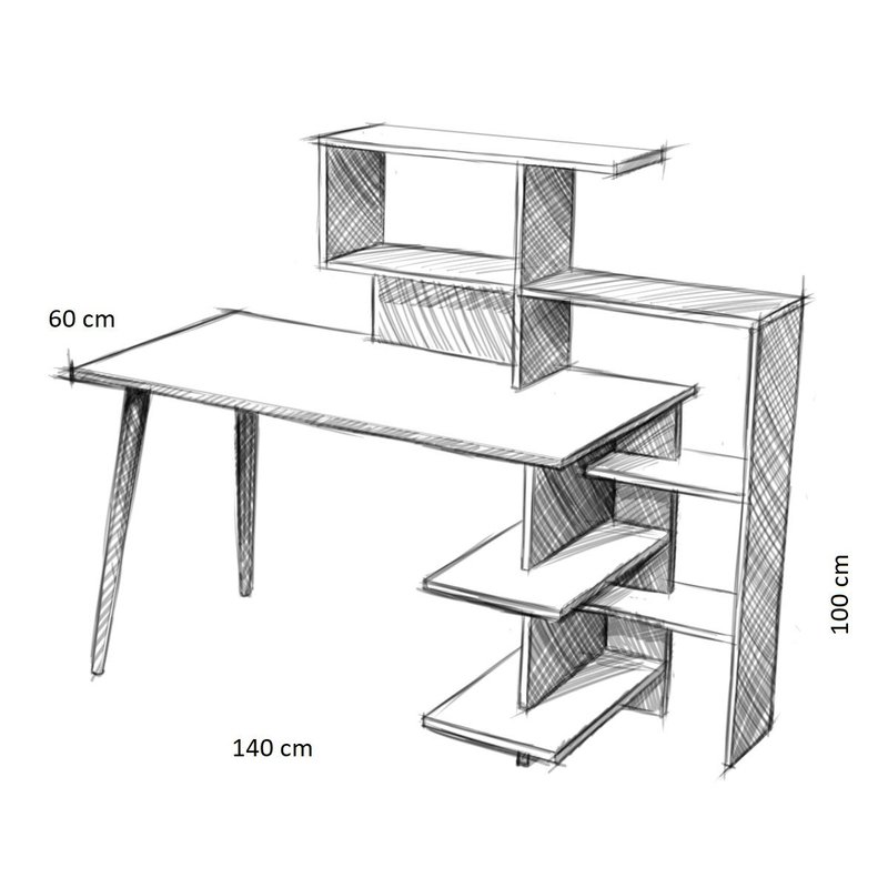 Birou cu biblioteca School Homs 120x60 cm gri-nuc